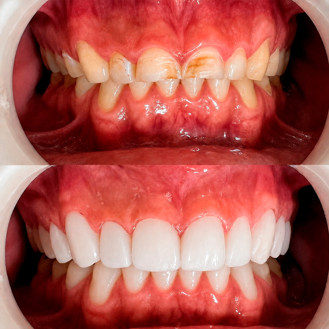 Registro clínico de antes e depois de tratamento odontológico